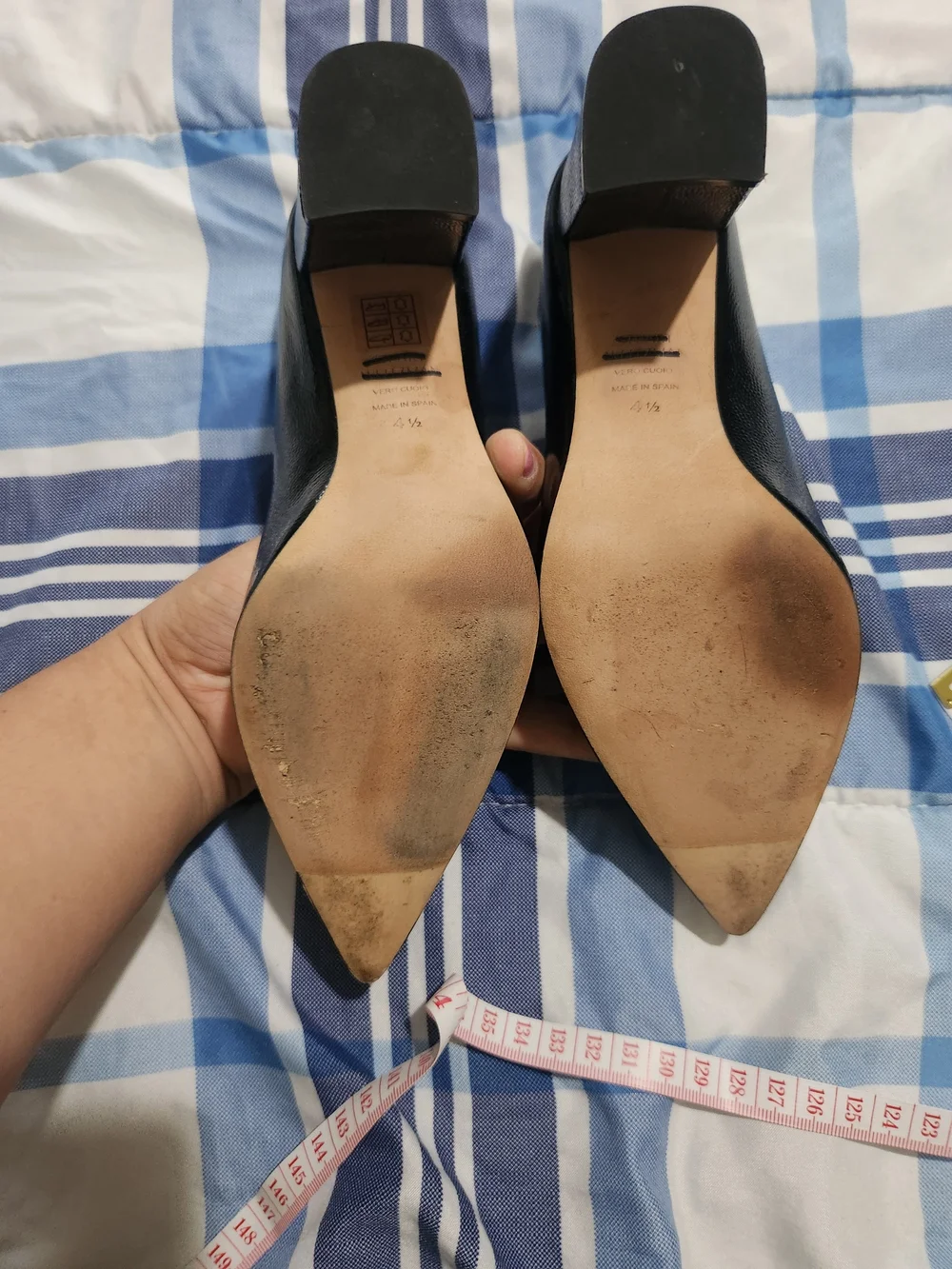 Stuart Weitzman Black Leather Pointed Toe Block Heel Pumps